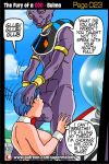  1girl beerus bulma_briefs comic dragon_ball dragon_ball_super dragon_ball_z fear imminent_sex interspecies patreon suck sucking super_melons text 