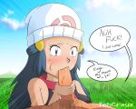  ash_ketchum blush cum cum_in_mouth drool english_text eyelashes fellatio handjob hikari_(pokemon) oral outdoor outdoors pokemon pokemon_(anime) porkyman pov pov_male saliva satoshi_(pokemon) shaved shaved_penis tears tehcrayz text veins veiny_penis 