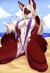  1girl 2017 anthro ass big_breasts breasts canine clothed clothing fox fur furry hair iwbitu iwbitu-sa looking_at_viewer mammal naomi_fox nipples pussy red_fur skimpy swimsuit white_fur white_hair 