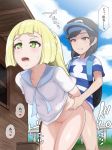 alternate_hairstyle bottomless lillie lillie_(pokemon) outdoor outdoors outside pokemon pokemon_(game) pokemon_sm porkyman sex sun_(pokemon) sun_(trainer) text translation_request umayahara0130