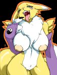  1girl 2017 3_fingers anthro areola blue_eyes breasts claws digimon e! female_renamon fur furry inverted_nipples mindseyeanime mostly_nude neck_tuft nipples pointing pussy renamon tongue tongue_out tuft white_fur yellow_fur 