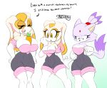  1girl anthro big_breasts blaze_the_cat breasts cat cleavage clothed clothing comparison cosplay cream_the_rabbit feline furry group lagomorph legwear mammal mature_female milf parent rabbit sandunky sega simple_background stockings vanilla_the_rabbit wide_hips 