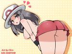 artist_name bent_over blue_(pokemon) blue_eyes brown_hair chro chro_(rulurullu) creatures_(company) eamtz08 female_protagonist_(pokemon_rgby) game_freak heart humans_of_pokemon leaf_(pokemon) looking_at_viewer looking_back medium_breasts nintendo nipples no_panties pokemon pokemon_(game) pokemon_frlg pokemon_red_green_blue_&_yellow pokemon_rgby porkyman sideboob topless upskirt video_game_character