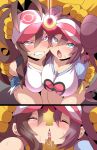  2_girls 2girls big_breasts blush breasts clothed female/female french_kiss game_freak glowing_eyes hilda hilda_(pokemon) hypno hypnosis kissing konno_tohiro lesbian mind_control nintendo pokemon rosa rosa_(pokemon) saliva tongue tongue_out yuri 