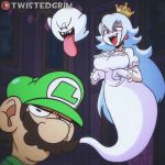  boosette bouncing_breasts cleavage crown dress flashing_breasts ghost gif luigi mario_bros mouth_open princess red_eyes super_mario_bros. super_smash_bros. teasing tongue_out twistedgrim 