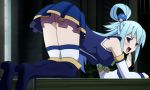 all_fours anime aqua_(konosuba) ass ass_shake blush desk ecchi gif half-closed_eyes kono_subarashii_sekai_ni_shukufuku_wo! looking_back naughty_face table upskirt