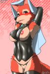 <3 1girl 1girl 2016 anthro areola armwear blush breasts brooch canine clothing disney elbow_gloves fox fur furry gloves hands_behind_head high_res legwear maid_marian mammal nipple_slip nipples open_mouth red_fox red_fur robin_hood_(disney) smile stockings yukaran_nosuke