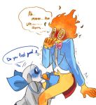  2boys alternate_universe animated_skeleton blue_blush blue_gloves blue_tongue blush bottomless bowtie dialogue duo embarrassed english_text fair fellatio gay glasses gloves grillby_(underswap) grillby_au grillsans male male/male male_only oral pink_bowtie sans_(underswap) sans_au shandrawaka simple_background skeleton speech_bubble spiral_eyes suck sucking sucking_penis text undead underswap undertale_au white_background yaoi 