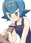 bar_censor blue_swimsuit blush cfnm clothed_female_nude_male freckles handjob lana motion_lines one-piece_swimsuit penis pokemon pokemon_sm porkyman speed_lines suiren_(pokemon) sweatdrop sweating swimsuit veins veiny_penis yatani_(do9z)