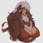 1girl 2016 anthro black-kalak breasts brown_fur brown_hair brown_nose canine dog fur green_eyes hair mammal muscular muscular_female simple_background white_background white_hair