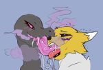 2_girls digimon french_kiss french_kiss game_freak kissing kissing nintendo pokemon renamon salazzle saliva tongue tongue_out ungulatr