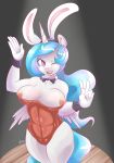  1girl 2016 absurd_res anthro anthrofied areola big_breasts bow_tie breasts bunny_costume bunnysuit clothing cosplay equine fake_ears fake_rabbit_ears feathered_wings feathers friendship_is_magic furry glacierclear hair high_res horn long_hair mammal multicolored_hair my_little_pony nipples one_eye_closed open_mouth open_smile princess_celestia_(mlp) purple_eyes simple_background smile v white_feathers winged_unicorn wings wink 