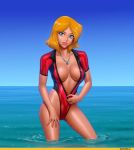  blonde_hair breasts clover_(totally_spies) drew_gardner_(artist) exposed_pussy female_only joyreactor looking_at_viewer pubic_hair swimsuit swimwear totally_spies unzip unzipping zipper 