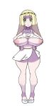 big_breasts edit frown hand_on_hip hands_on_hips lillie lillie_(pokemon) looking_at_viewer mad nipples png pokemon pokemon_sm porkyman swimsuit transparent_background