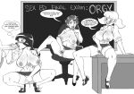  3_girls aeolus aged_up alison_r_hart_burnett alternate_version_available atsuko_(inspector_gadget) big_breasts blackboard blouse breasts chair classroom crossover desk fellatio fingering fingering_self g.i._joe high_heels inspector_gadget kim_possible kneehighs knotted_shirt lady_jaye leg_lift licking_finger licking_lips looking_at_another masturbation miniskirt monochrome offscreen_male on_desk open_blouse penny_gadget pussy ron_stoppable sitting_in_chair skirt skirt_up socks speech_bubble spread_legs spread_pussy teacher_and_student thought_bubble tongue tongue_out 