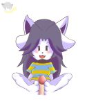 bottomless byheydern female female_focus footjob penis shirt_only solo_female solo_focus striped_shirt temmie temmie_(undertale) undertale undertale_(series) unseen_male_face white_background