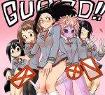  &gt;:( 6+girls :&gt; asui_tsuyu bangs black_eyes black_hair black_legwear black_sclera blazer blunt_bangs blush body_blush breasts brown_eyes brown_hair buttons censored collared_shirt covering covering_crotch double_v earbuds earphones embarrassed frown gloves gradient gradient_background grey_panties hagakure_tooru hand_in_pocket hips horns invisible jiro_kyoka kneehighs light_smile lineup long_hair long_sleeves looking_at_viewer looking_down microskirt mina_ashido momo_yaoyorozu monster_girl multiple_girls my_hero_academia neck_tie nose_blush novelty_censor ochako_uraraka pantyhose parted_bangs pink_background pink_hair pleated_skirt pocket ponytail printed_panties purple_skin school_uniform shirt short_hair sidelocks skirt skirt_tug small_breasts standing suzurino tooru_hagakure tsuyu_asui underwear uraraka_ochako v very_long_hair white_gloves white_legwear white_panties yellow_eyes 