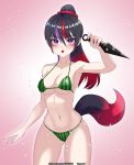 alluring bikini black_and_red_and_purple_hair facial_mark insanely_hot kunai_(weapon) kunimitsu_ii kunoichi namco pixiv ponytail purple_eyes rappe tekken tekken_7 watermelon_bikini whitemane