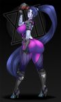 ass big_ass big_breasts bodysuit breasts female overwatch purple_hair solo waifuholic widowmaker widowmaker_(overwatch) yellow_eyes