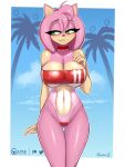  1girl 2d alluring amy_rose anthro bikini fur furry green_eyes hedgehog mobian_(species) one-piece_bikini one-piece_swimsuit sega solo_female solo_focus sonic_(series) sonic_the_hedgehog_(series) swimsuit tailsrulz vulpine_studios 