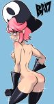 1_girl 1girl 2017 angry ass belt bigdead93 breasts fang female_only from_behind frown gloves hat high_resolution jakuzure_nonon kill_la_kill looking_back mad medium_breasts nipples nudist_beach_uniform open_mouth pink_eyes pink_hair short_hair sideboob skill small_breasts stockings utility_belt