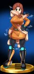  1girl 1girl 1girls 5boys :| alternate_breast_size arm_cannon belt belt_buckle big_breasts black_eyes black_footwear black_gloves black_leggings black_pantyhose blue_background boots breasts brown_belt brown_hair buckle captain_kirb closed_mouth clothing curvy dress erection expressionless forehead full_body gloves grinding gun hair_intakes hand_on_own_hip huge_breasts knee_boots leggings legs_apart long_hair long_sleeves looking_at_viewer medium_hair mii mii_gunner mii_gunner_(smash_4) mob_face narrow_waist neon_trim nintendo orange_dress orange_footwear orange_sweater outercourse pantyhose parted_bangs penis rubbing short_dress short_hair skindentation standing super_smash_bros. surrounded_by_penises sweater sweater_dress taut_clothes thick_thighs thighs trophy turtleneck turtleneck_dress turtleneck_sweater weapon wide_hips 