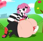  1girl anal anal_insertion ass big_ass big_breasts bitty_buttons black_bow black_eyes black_ribbon black_shoes blush bowtie breasts button_eyes charlotte_charades clothed clothing digital_media_(artwork) dildo female female_only gloves huge_ass huge_breasts insertion lalaloopsy light-skinned_female looking_at_viewer mga_entertainment nsfw pants_down pink_hair ragdoll ribbon rule34 sex_toy shoes short_hair simple_background sitting stoopiedoopie striped_clothing thick_thighs toy wide_hips 