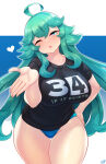  1girl 1girl ahoge aqua_eyes aqua_hair artist_name big_breasts black_shirt blowing_kiss blue_background blue_panties blush born-to-die breasts clothes_writing collarbone cowboy_shot english_text female_focus groin half-closed_eye hand_on_own_hip hand_up heart high_res long_hair looking_at_viewer matching_hair/eyes one_eye_closed open_mouth outline panties rule34.xxx rule_34-tan shirt short_sleeves signature simple_background skindentation standing thick_thighs thighs two-tone_background underwear very_long_hair white_background white_outline wide_hips wink 