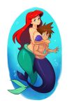  1boy 1girl bare_chest big_breasts brown_hair couple_(romantic) couple_art couple_love crossover crossover_pairing crossover_shipping disney female fish_tail flustered_male head_between_breasts hugging_another hugging_from_behind hugging_partner kingdom_hearts long_hair male mermaid_girl mermaid_tail pairing princess_ariel red_hair seashell_bra smgold smiling_at_viewer sora sora_(kingdom_hearts) spiky_hair square_enix the_little_mermaid the_little_mermaid_(1989_film) underwater 