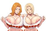  2_girls 2girls big_breasts bleach blonde_hair blue_eyes brown_eyes bubble_butt cleavage horny inviting_to_sex iwao178 looking_at_viewer matsumoto_rangiku naruto naruto_(series) naruto_shippuden pose rangiku_matsumoto standing teasing thick_thighs tsunade tsunade_(naruto) tsunade_senju undressing 