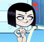  1girl :q big_breasts black_hair blush bob_cut breasts cartoon_network chibi cleft_of_venus colored_skin completely_nude cowboy_shot dc edit female forehead_jewel grey_skin hand_on_own_hip innie_pussy licking_lips looking_to_the_side naughty_face navel nipples nude nude_filter purple_eyes pussy rachel_roth raven_(dc) screencap screenshot screenshot_edit short_hair smile solo steca teen_titans teen_titans_go thelazyart thighs tongue tongue_out warner_brothers wide_hips 