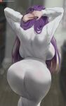  1girl big_breasts bubble_butt cleavage fern_(sousou_no_frieren) frieren_beyond_journey's_end horny inviting_to_sex oroborus pose purple_eyes purple_hair sousou_no_frieren standing teasing thick_thighs 