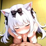  1boy 1girl ai_generated azur_lane black_bow blush bows breasts cat_ears cat_girl closed_eyes fellatio hair_bows long_hair medium_breasts naked_female naked_male nipples nude nude nude_female nude_male on_knees oral oral_sex penis_in_mouth pov saliva_on_penis white_hair yukikaze_(azur_lane) 