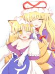  blonde_hair female flat_chest hat long_hair nude ran_yakumo ribbon ribbons ry short_hair touhou yakumo_ran yakumo_yukari yukari_yakumo 