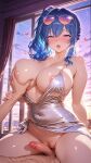 1boy 1girl ai_generated azur_lane bedroom big_breasts blush breasts clothed clothed_female clothed_female_nude_male cowgirl_position dress earrings hand_on_breast hearts luminal_lumi moaning naked_male nude nude nude_male one_breast_out one_nipple_out penis purple_hair pussy pussy ready_for_sex ready_to_fuck side_ponytail silver_dress squeezing_breast st._louis_(azur_lane) st._louis_(luxurious_wheels)_(azur_lane) sunglasses sunglasses_on_head sunset