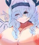  1girl argyro_silver_dragon_girl big_breasts dragon_girl long_hair looking_at_viewer monster monster_girl monster_musume_td nude nude_female smile 