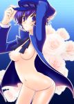 1girl atlus blue_eyes blue_hair breasts cabbie_hat flower hat megami_tensei mika_mikan mikamikan nipples open_clothes panties persona persona_4 rose roses shirogane_naoto short_hair solo underwear