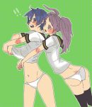  2girls ass atlus blue_hair blush bottomless hug hugging kujikawa_rise long_hair multiple_girls no_pants panties persona persona_4 pink_hair purple_hair shirogane_naoto shirt_lift short_hair surprise surprised ten_(artist) ten_(ch) thigh-highs thighhighs twintails underwear undressing white_panties yuri 