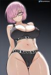  1girl ai_generated big_breasts blacked blacked_clothing breasts color coomersucc dissappointed_look fate/grand_order fate_(series) glasses huge_breasts light-skinned_female light_skin looking_at_viewer mash_kyrielight netorare nipple_bulge nipples nipples_visible_through_clothing ntr pink_hair short_hair snowbunny sports_bra thick thick_hips thick_thighs thighs 