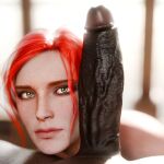  3d 3d_(artwork) 3d_art 3d_artwork 3d_model art dark-skinned_male derpderp detailed_background digital_art digital_artwork_(media) digital_media digital_media_(artwork) interracial large_penis looking_at_partner looking_at_viewer penis_on_face penis_worship red_hair tagme the_witcher_3:_wild_hunt triss_merigold 