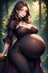  black_dress blue_eyes brown_hair dress looking_at_viewer smiling_at_viewer vore_belly vore_implied 