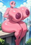  bald big_breasts city pink_skin 