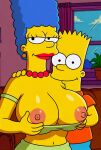  bart_simpson breasts_out erect_nipples huge_breasts marge_simpson mother_&amp;_son the_simpsons 
