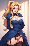  1futa blonde_hair blue_dress blue_eyes futanari looking_at_viewer princess smiling_at_viewer solo_futa 