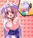  2girls between_breasts blush breast_envy breast_squeeze breasts female hat hazumi_miruku huge_breasts konpaku_youmu konpaku_youmu_(ghost) miuku_(marine_sapphire) multiple_girls mushroom myon nipples saigyouji_yuyuko sexually_suggestive touhou youmu_konpaku yuyuko_saigyouji 