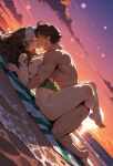 1boy1girl 1girl ai_generated beach brown_hair curvy curvy_female curvy_figure kissing long_hair marvel marvel_comics missionary_position nude rogue sex sling_bikini swimsuit two_tone_hair white_hair x-men