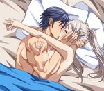  1boy 1girl 1girl alluring big_breasts blue_hair blush chrom_(fire_emblem) closed_eyes decox fire_emblem fire_emblem_awakening fire_emblem_warriors in_bed intelligent_systems kissing male nintendo nude on_side robin_(fire_emblem) robin_(fire_emblem)_(female) romantic romantic_couple twin_tails white_hair 