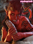 1girl 3d 3d_(artwork) 3d_art 3d_artwork 3d_background 3d_model anonymous_male art artist_name asymmetrical_hair baldur's_gate baldur's_gate_3 barbarian big_penis bigger_female black_hair blurred_background body_scars broken_horn burn_scar caption claws comic comic_page detailed_background dialogue digital_art digital_artwork_(media) digital_media digital_media_(artwork) dungeons_and_dragons fangs fit_female fit_male glowing_eyes godwin grinning handjob holding_penis horns in_water karlach larian_studios leaking_precum long_nails looking_at_viewer male neroxliv nude nude_female nude_male nudogram nudogram_link penis pointy_ears pov pov_eye_contact precum precum_drip precum_on_penis pubic_hair qr_code red_hair red_skin scar scarred side_shave stroking_penis subtitled tagme tail talking_to_viewer tattoo tattoos text tiefling tiefling_girl two-handed_handjob veiny_penis water watermark white_text yellow_eyes