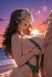 1boy1girl 1girl ai_generated beach brown_hair curvy curvy_female curvy_figure long_hair marvel marvel_comics nude paizuri rogue sex sling_bikini swimsuit two_tone_hair white_hair x-men 