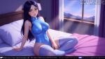 1girl 1girls abs ai ai_art ai_generated bedroom blue_bodysuit blush body body_focus bodysuit bokeh breasts breasts_focus cinematic_lighting cleavage cleavage_focus curvy curvy_figure dark_purple_hair depth_of_field detailed_clothes detailed_face detailed_hair dmf_wonders dramatic_lighting eyelashes garter_straps glossy_skin green_eyes hair_flowing hair_highlights highleg_bodysuit highres hip_focus huge_breasts interior_room latex_bodysuit legs_crossed long_eyelashes long_hair looking_at_viewer makeup medium_breasts modern_bedroom mountain_view navel night oiled_skin on_bed original original_character parted_lips patreon patreon_logo patreon_username pink_bed pink_blanket purple_curtains purple_hair purple_thighhighs realistic_skin rim_lighting seductive_pose shiny_bodysuit shiny_hair shiny_skin shiny_stockings sideboob sitting sitting_pose skin_reflection skin_tight slim_waist smile smooth_skin soft_lighting sparkles specular_highlights starry_window stockings straight_hair thick_thighs thighhighs thighs three_quarter_view tight_clothes toned_body turtleneck_bodysuit twitter_username underboob upper_body_focus volumetric_lighting voluptuous wet_skin white_pillows white_sheets wide_hips window wooden_headboard x_username
